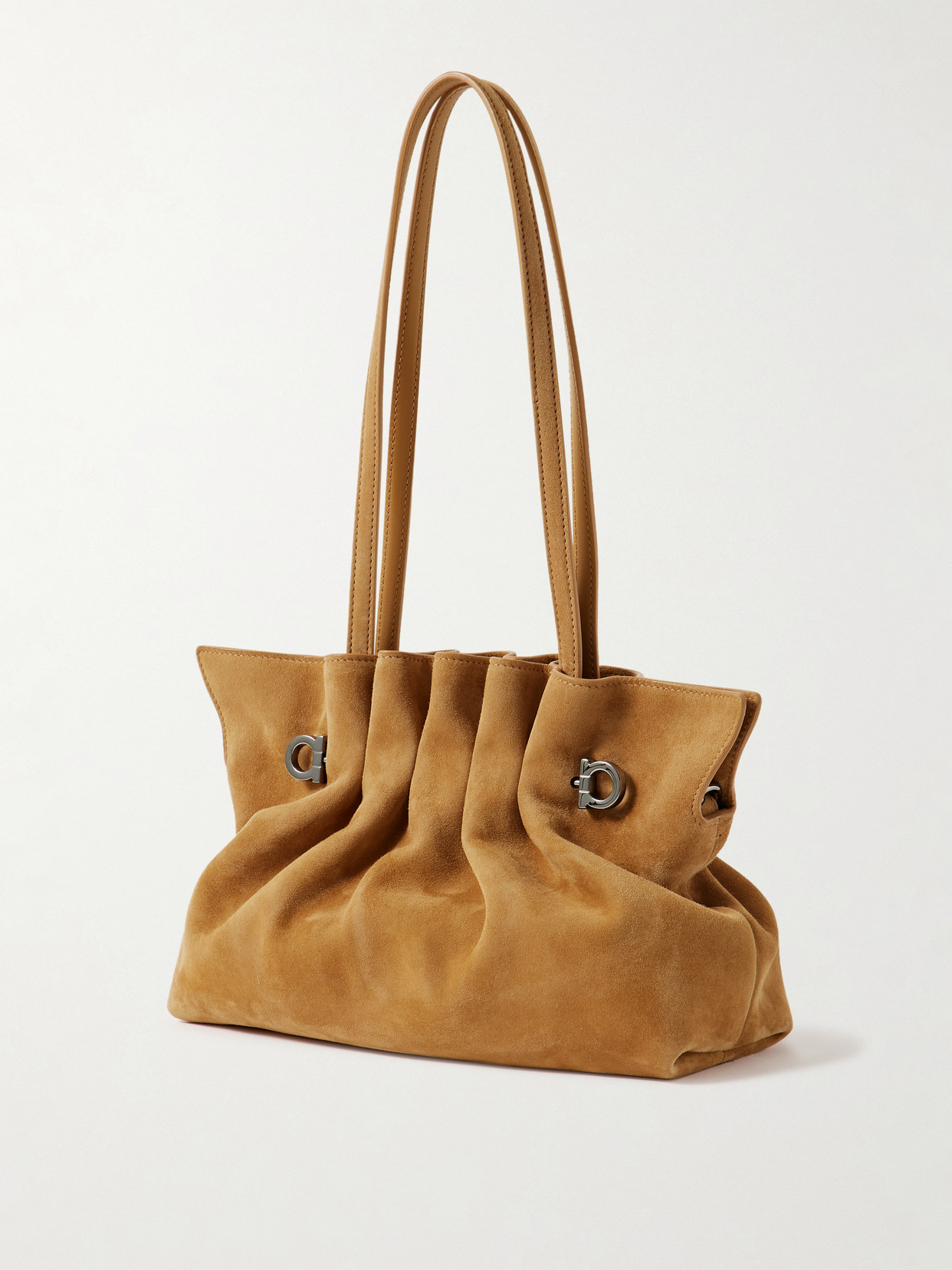 Ferragamo Small Embellished Gathered Suede Shoulder Bag