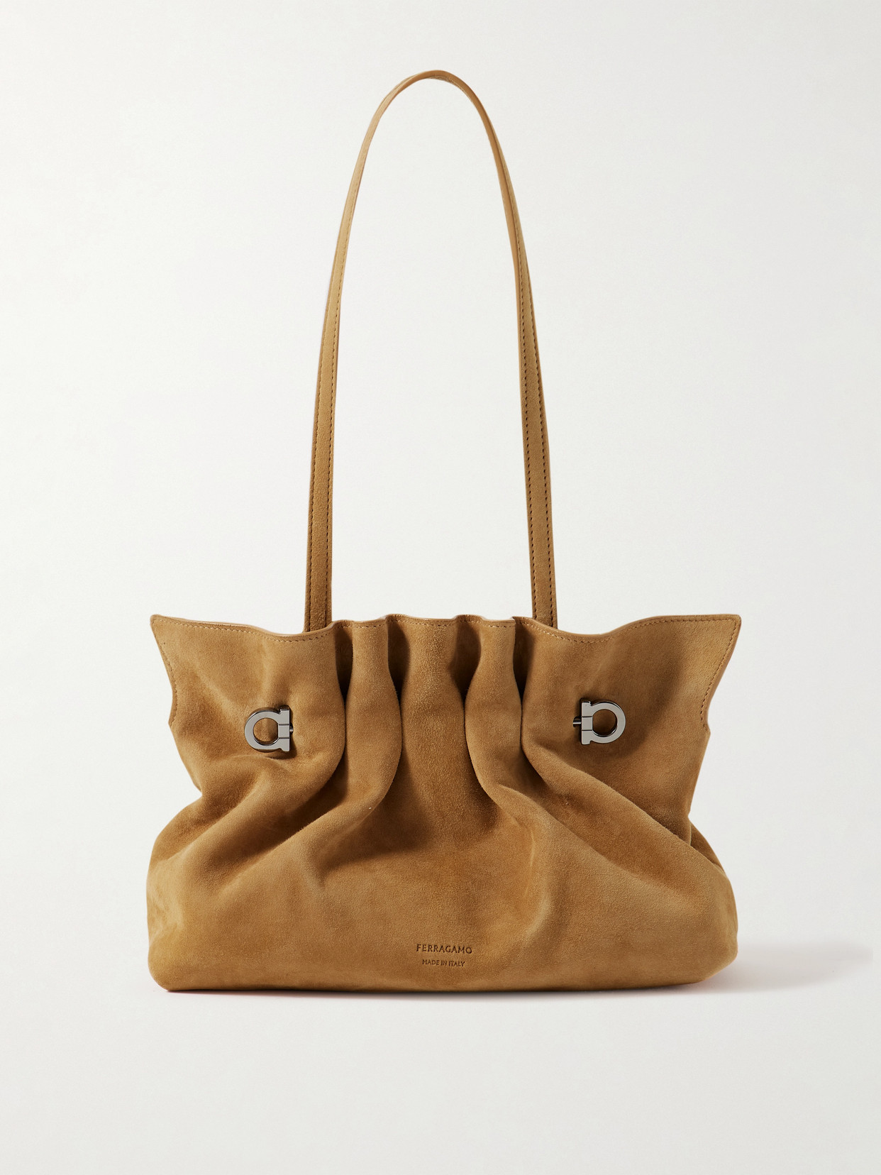 Ferragamo Small Embellished Gathered Suede Shoulder Bag