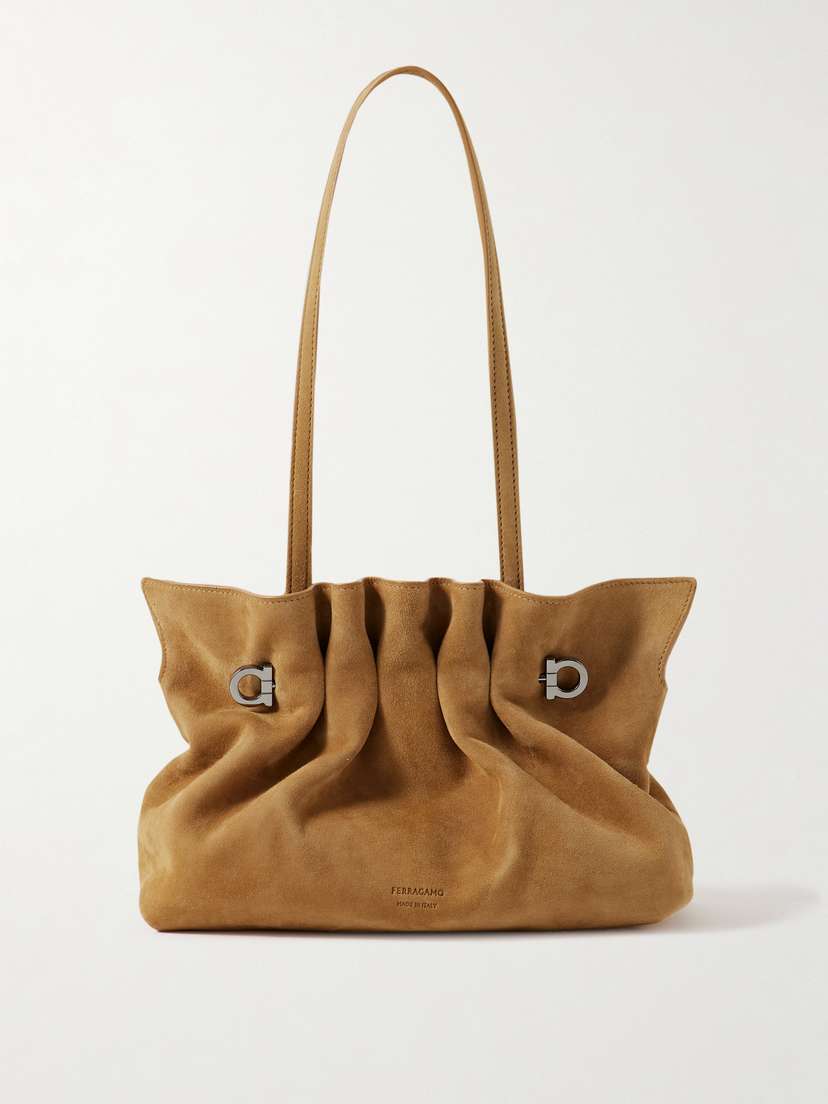 Ferragamo Small Embellished Gathered Suede Shoulder Bag