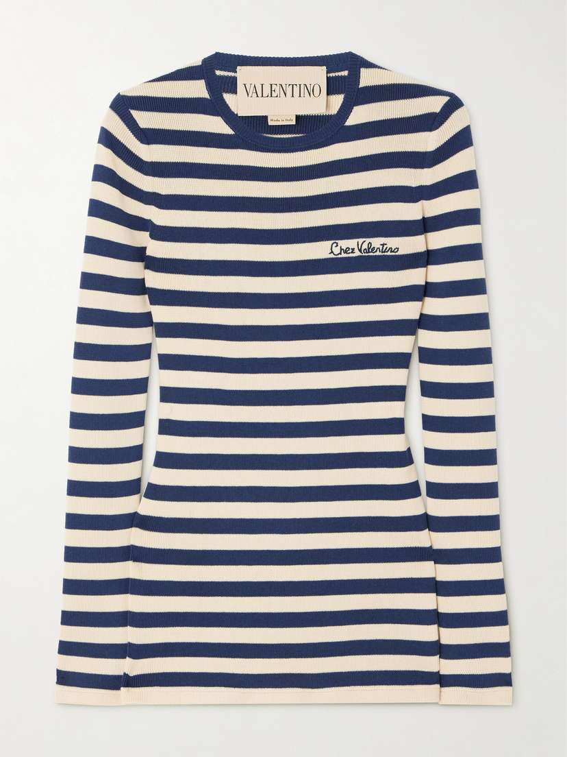 Valentino Garavani Embroidered Striped Cotton Sweater