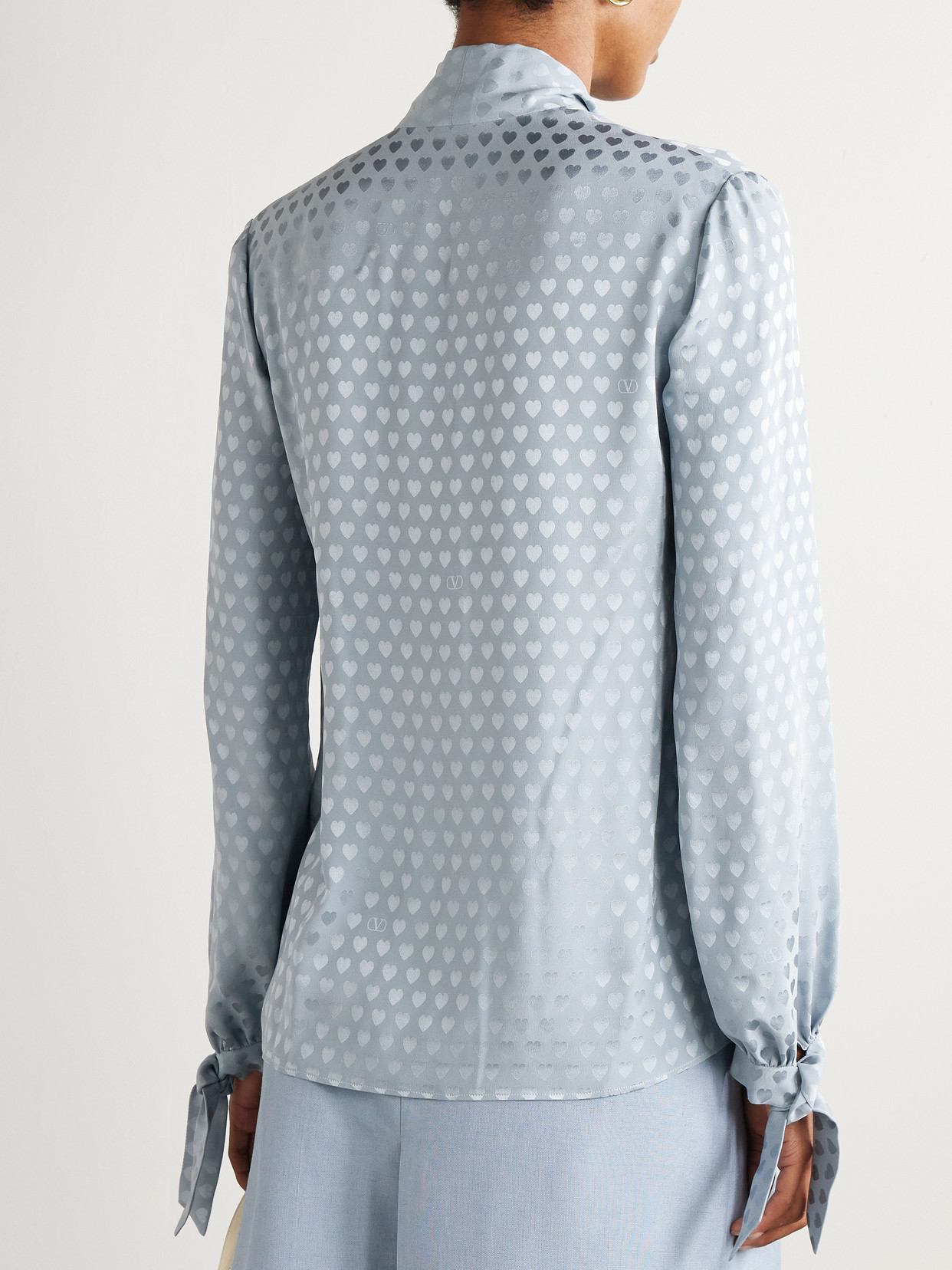 Garavani - Fringed Tie-Neck Silk-Jacquard Blouse