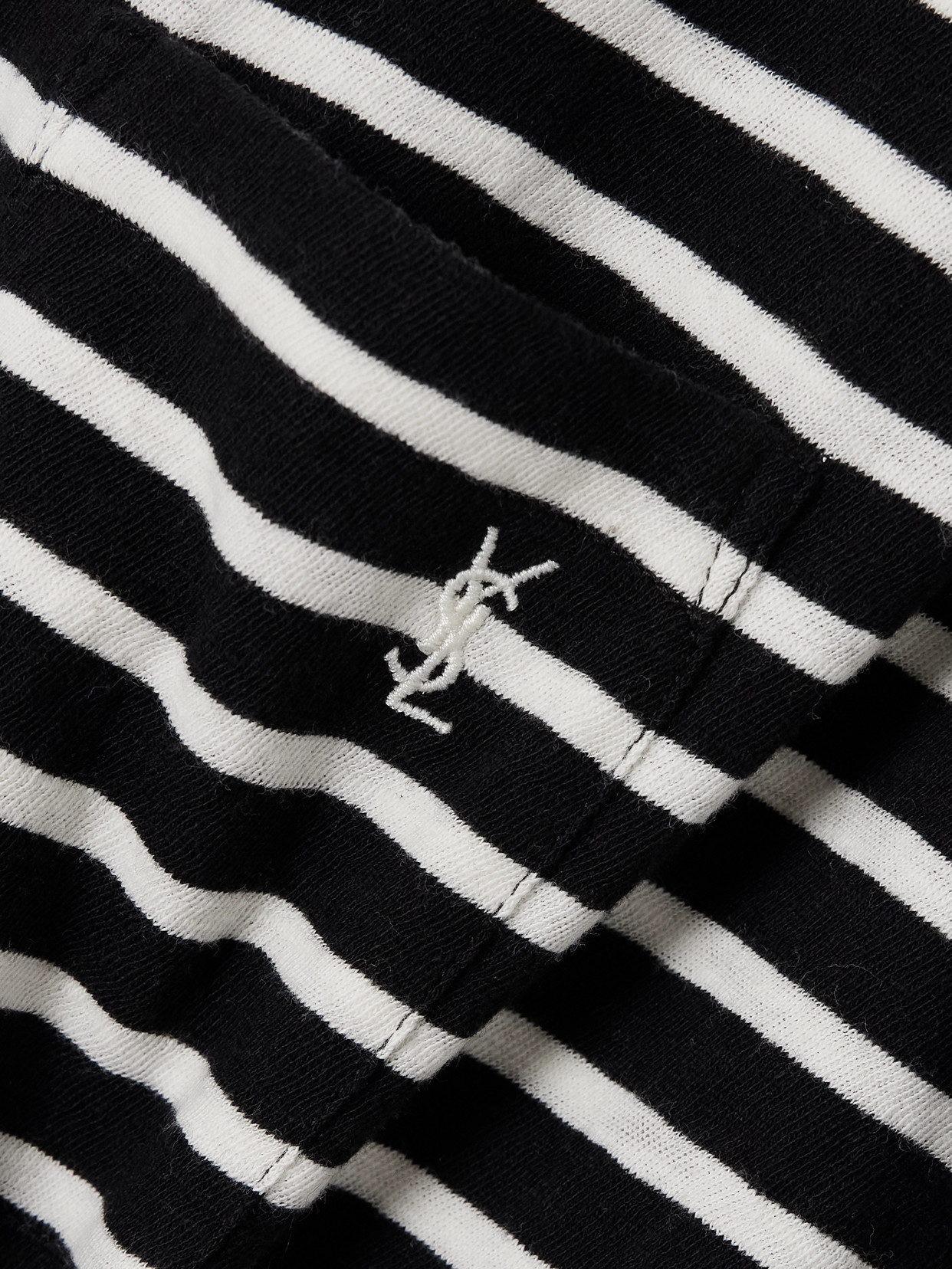 Shop Saint Laurent Embroidered Striped Cotton-jersey T-shirt In Black