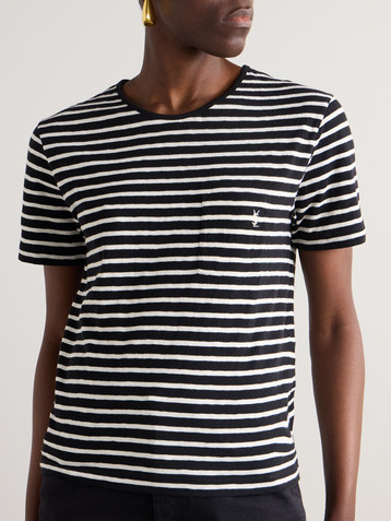 Saint Laurent Embroidered striped cotton-jersey T-shirt