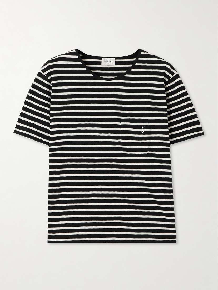 Saint Laurent Embroidered Striped Cotton-jersey T-shirt