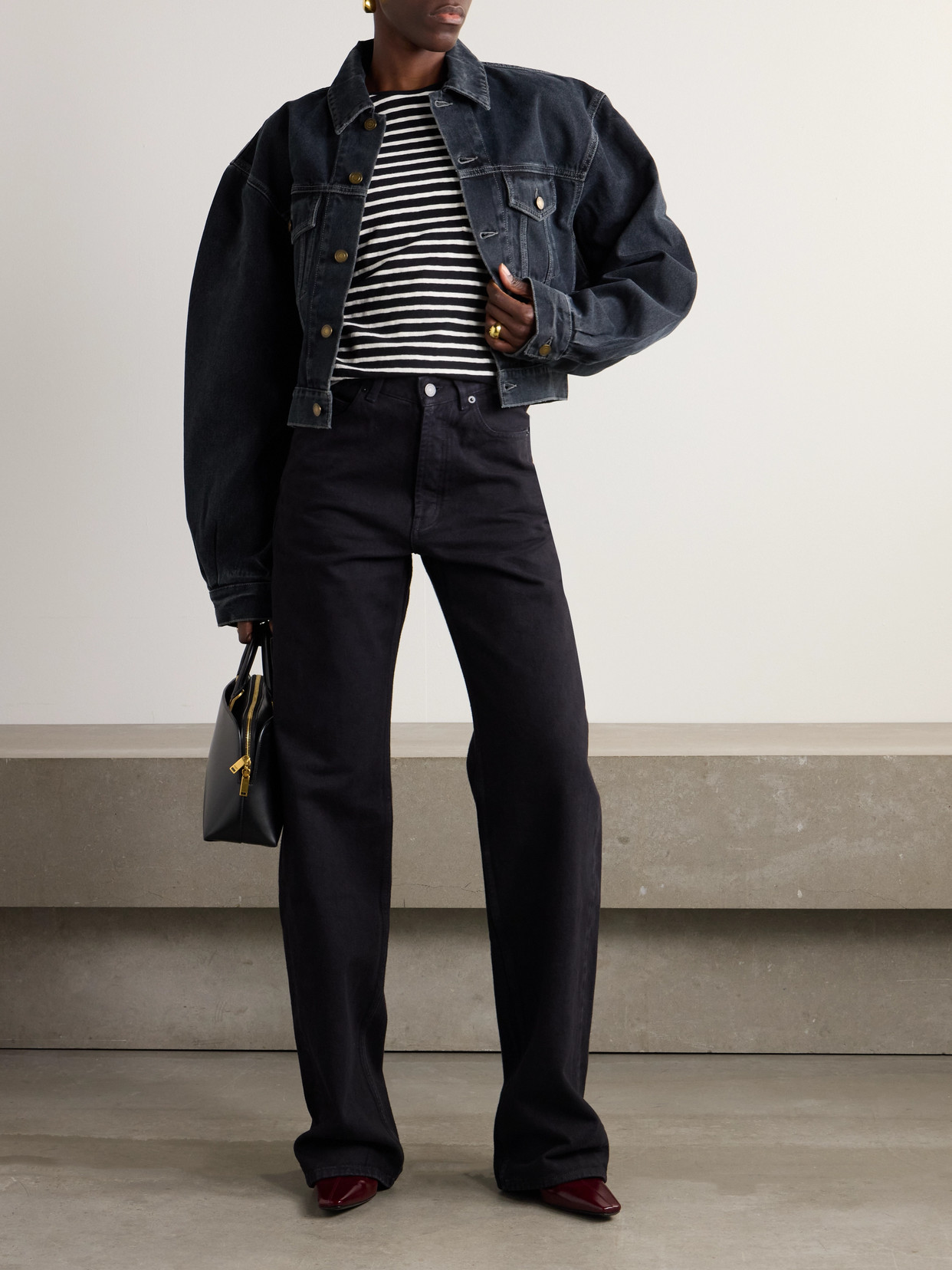 Shop Saint Laurent Embroidered Striped Cotton-jersey T-shirt In Black