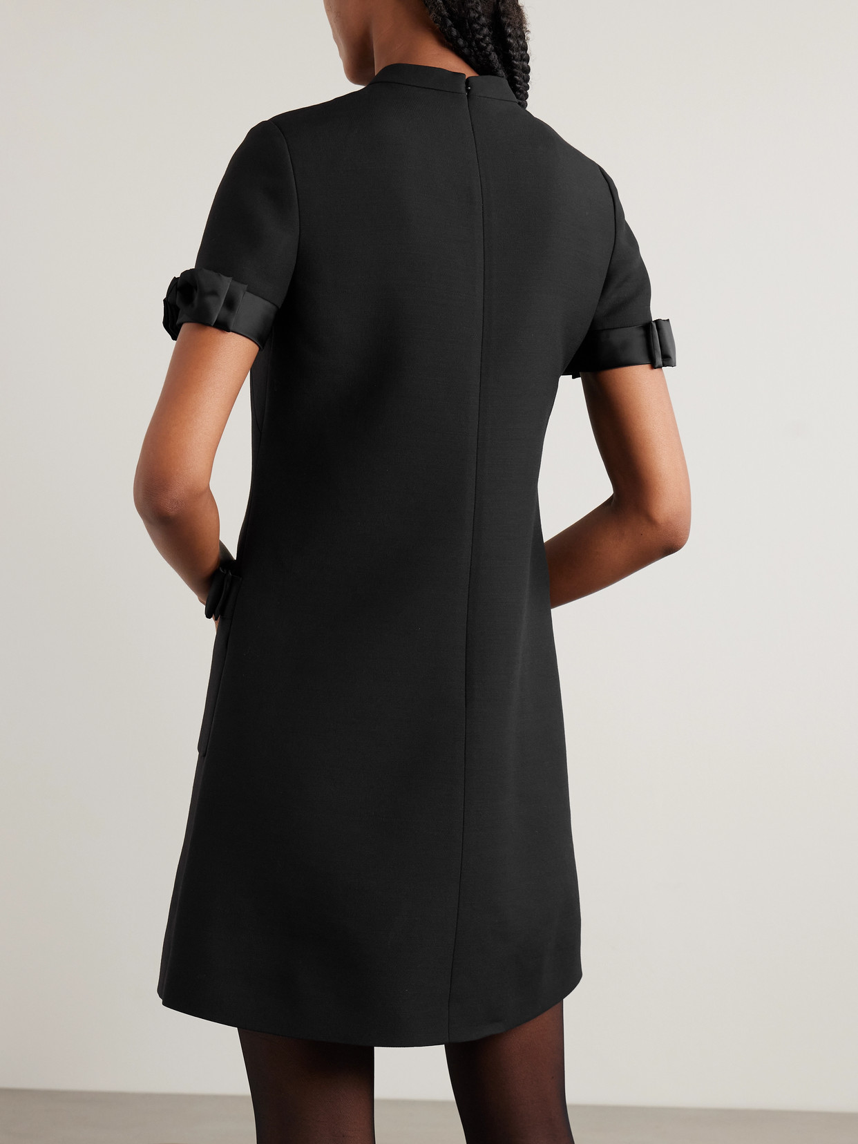 Valentino Satin-trimmed Wool And Silk-blend Mini Dress In Black