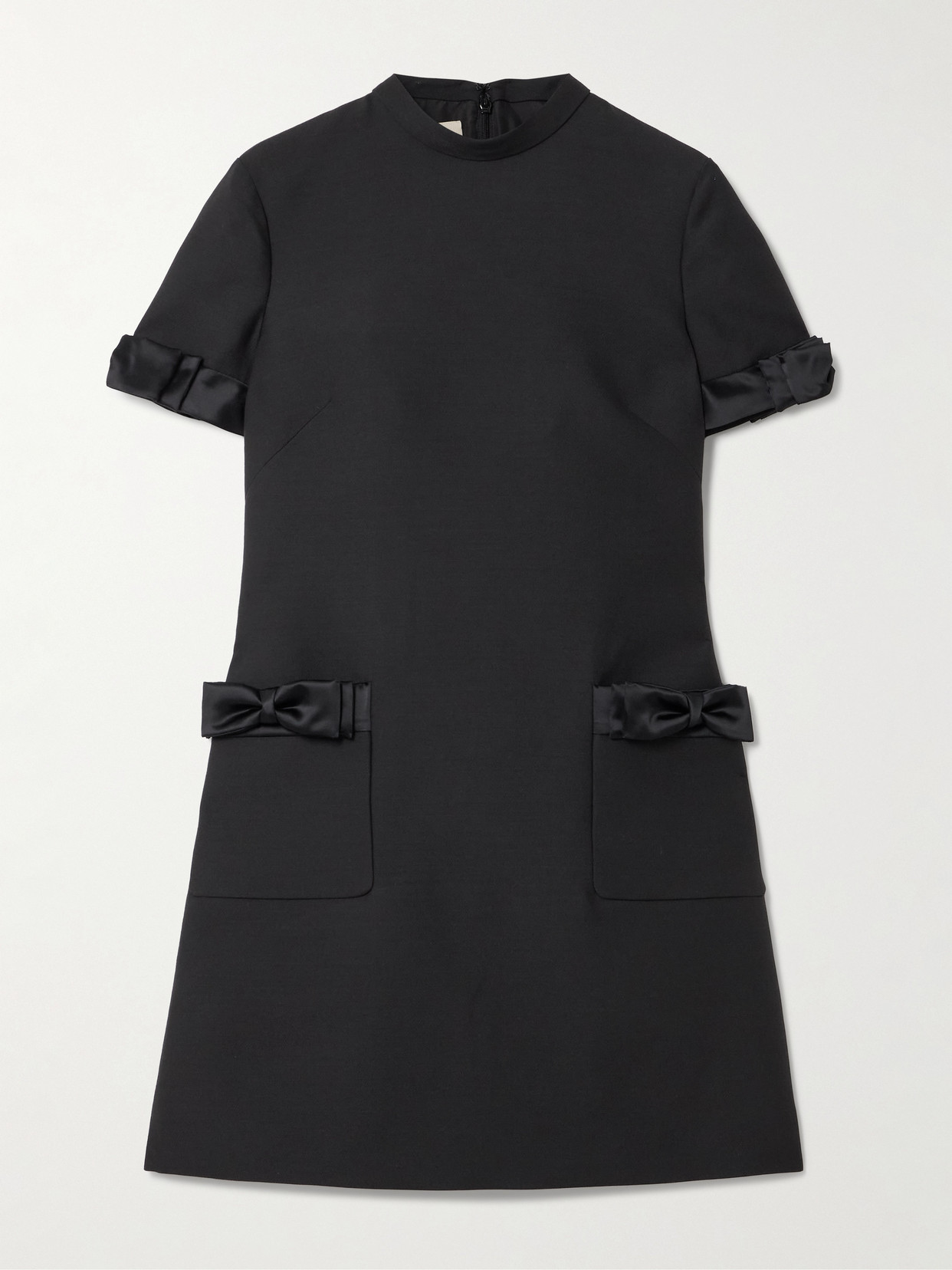 Valentino Satin-trimmed Wool And Silk-blend Mini Dress In Black