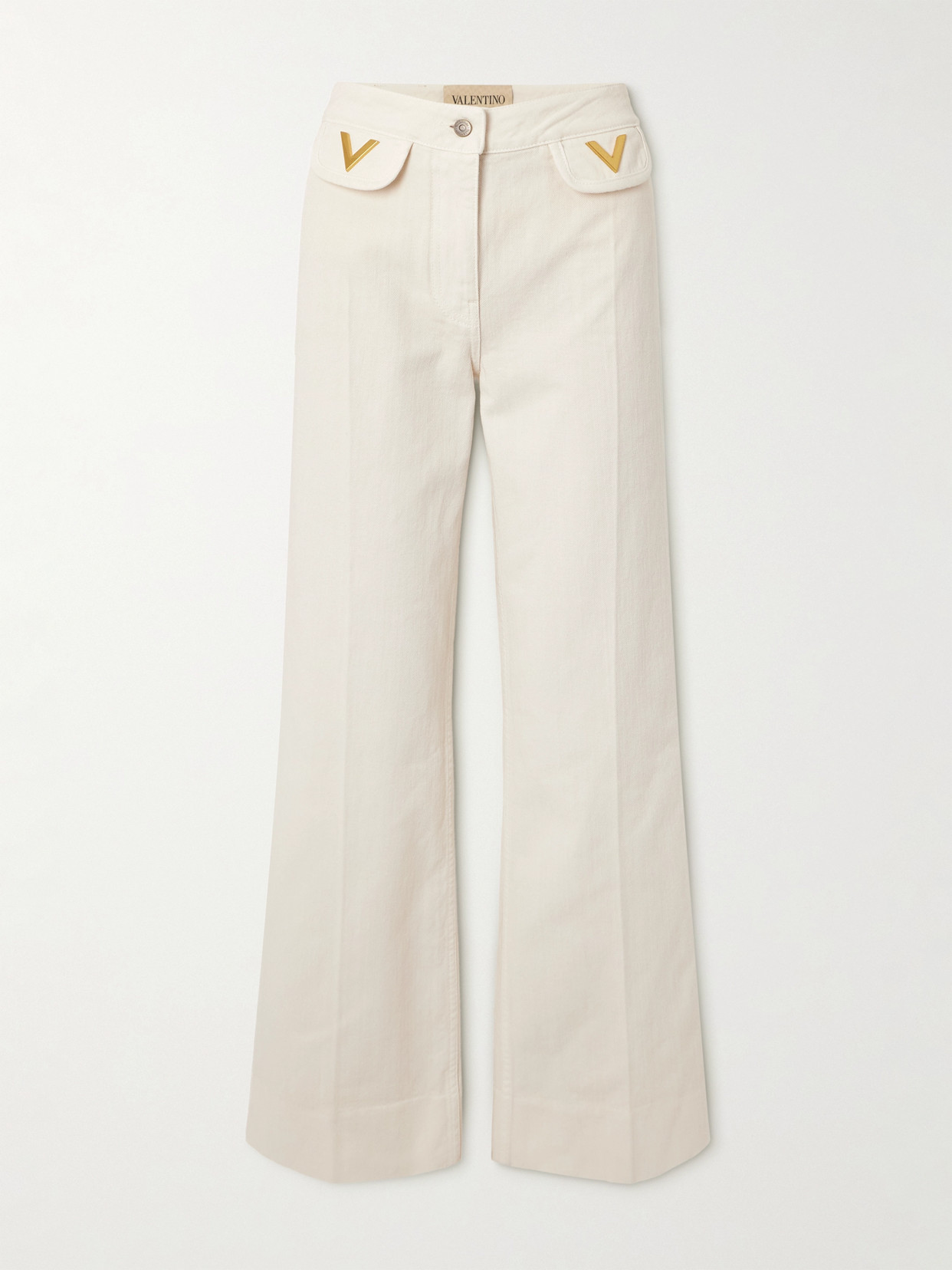 Valentino Embellished Straight-leg Jeans In White