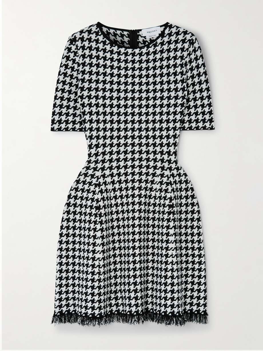 fringed houndstooth jacquard-knit mini dress