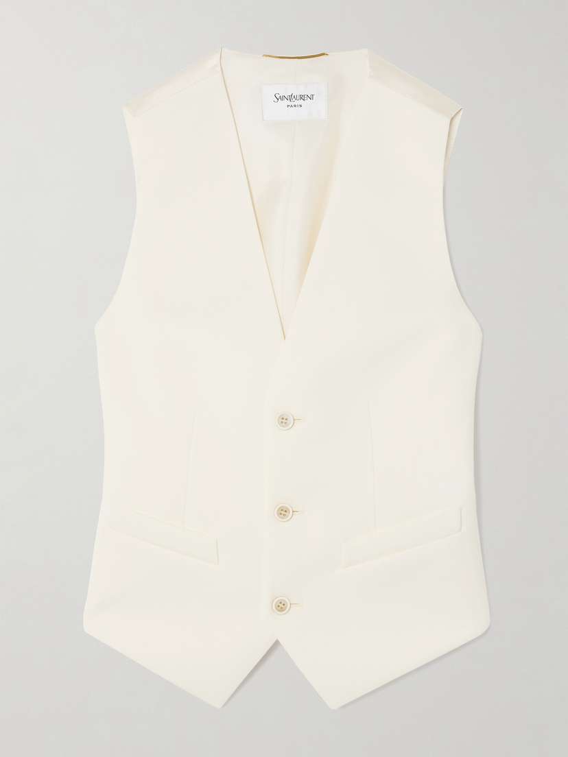 Saint Laurent Silk Satin-trimmed Grain De Poudre Wool Vest