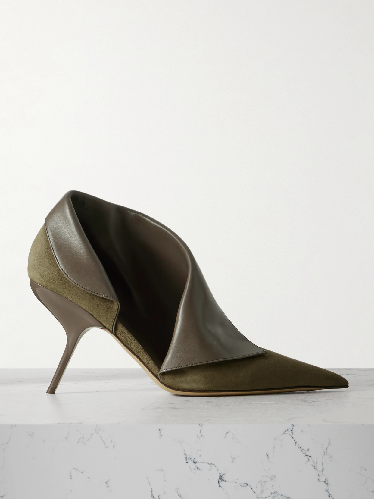Ferragamo Eva Leather-trimmed Suede Ankle Boots In Green