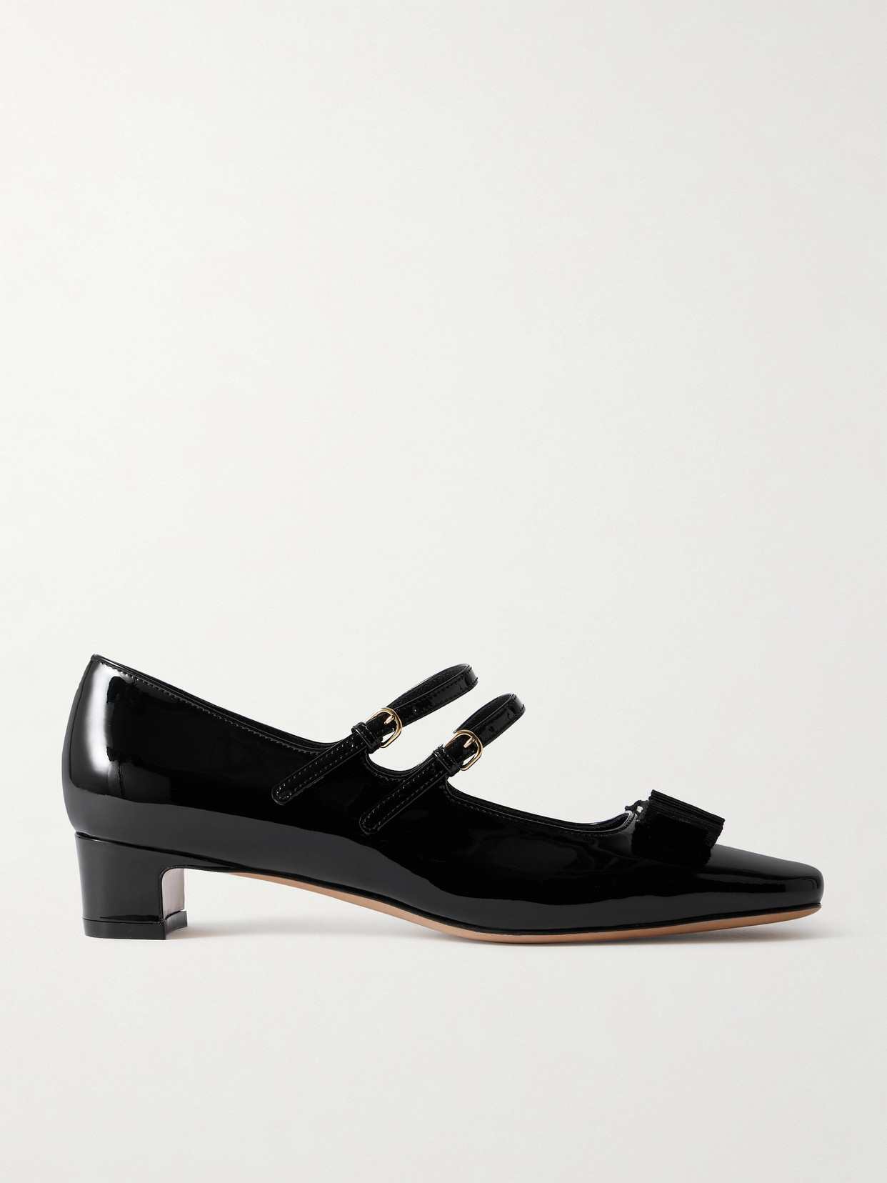 Ferragamo Vara Bow-embellished Patent-leather Mary Jane Pumps In Black