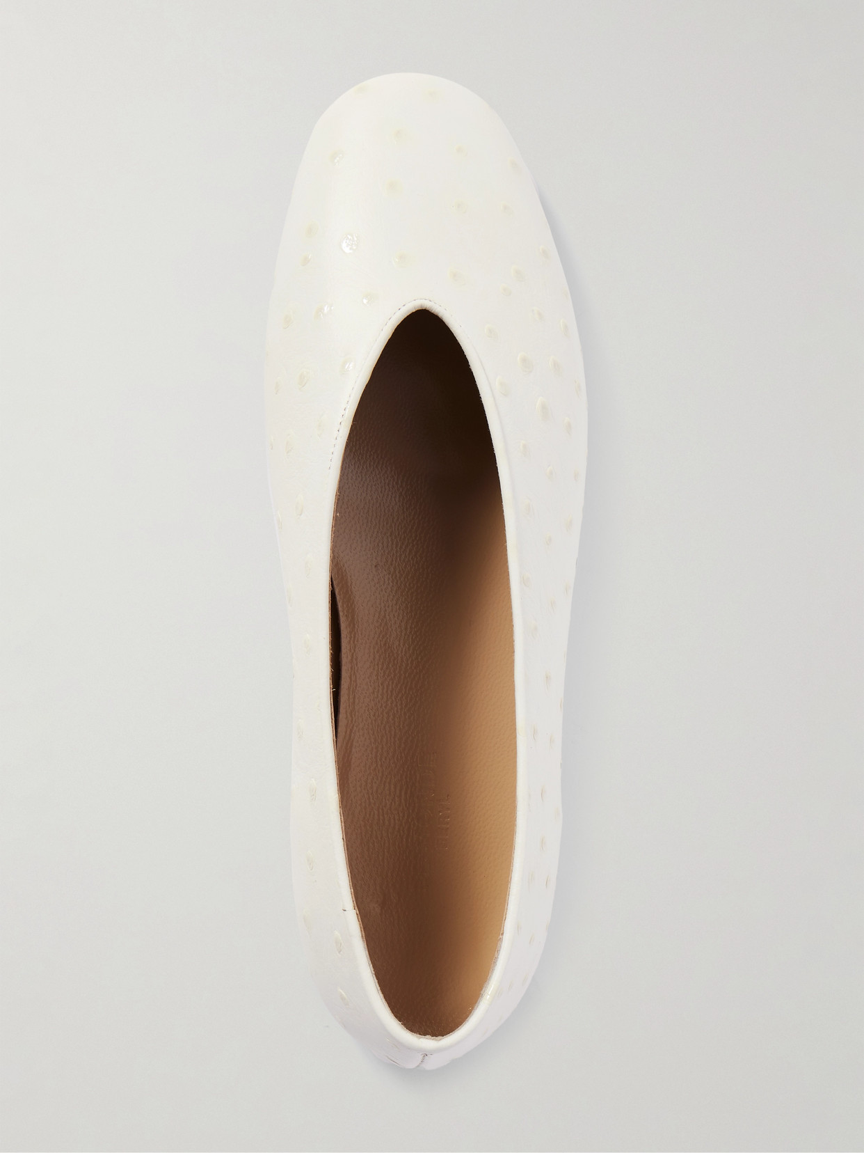 Le Monde Beryl Regency Ostrich-effect Leather Ballet Flats In Ivory