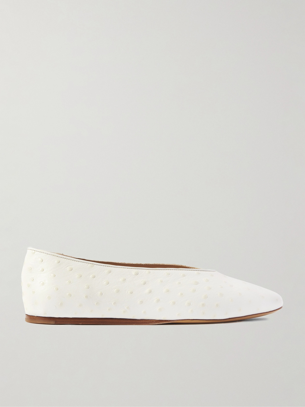 Le Monde Beryl Regency Ostrich-effect Leather Ballet Flats In Ivory