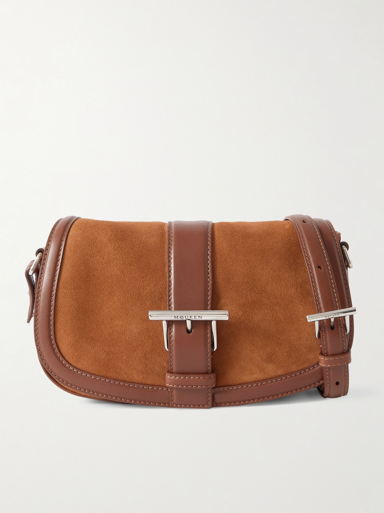Alexander Mcqueen Leather-trimmed Suede Shoulder Bag In Brown