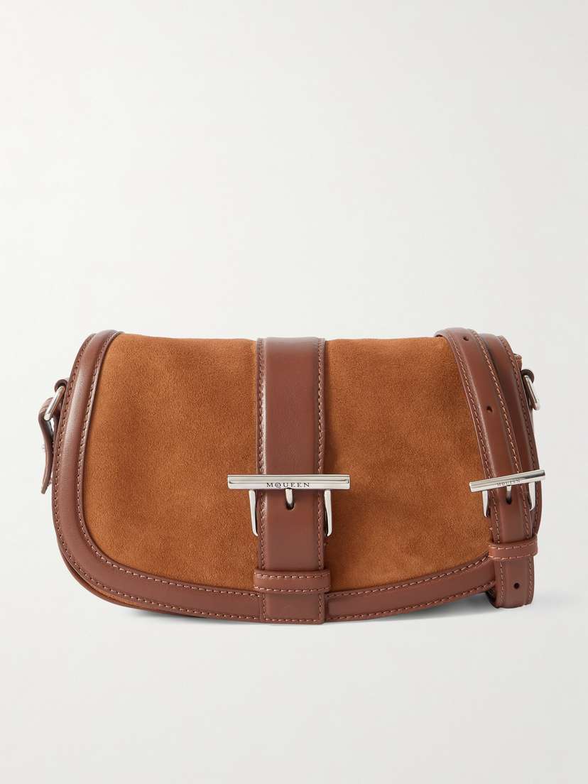 McQueen Leather-trimmed Suede Shoulder Bag