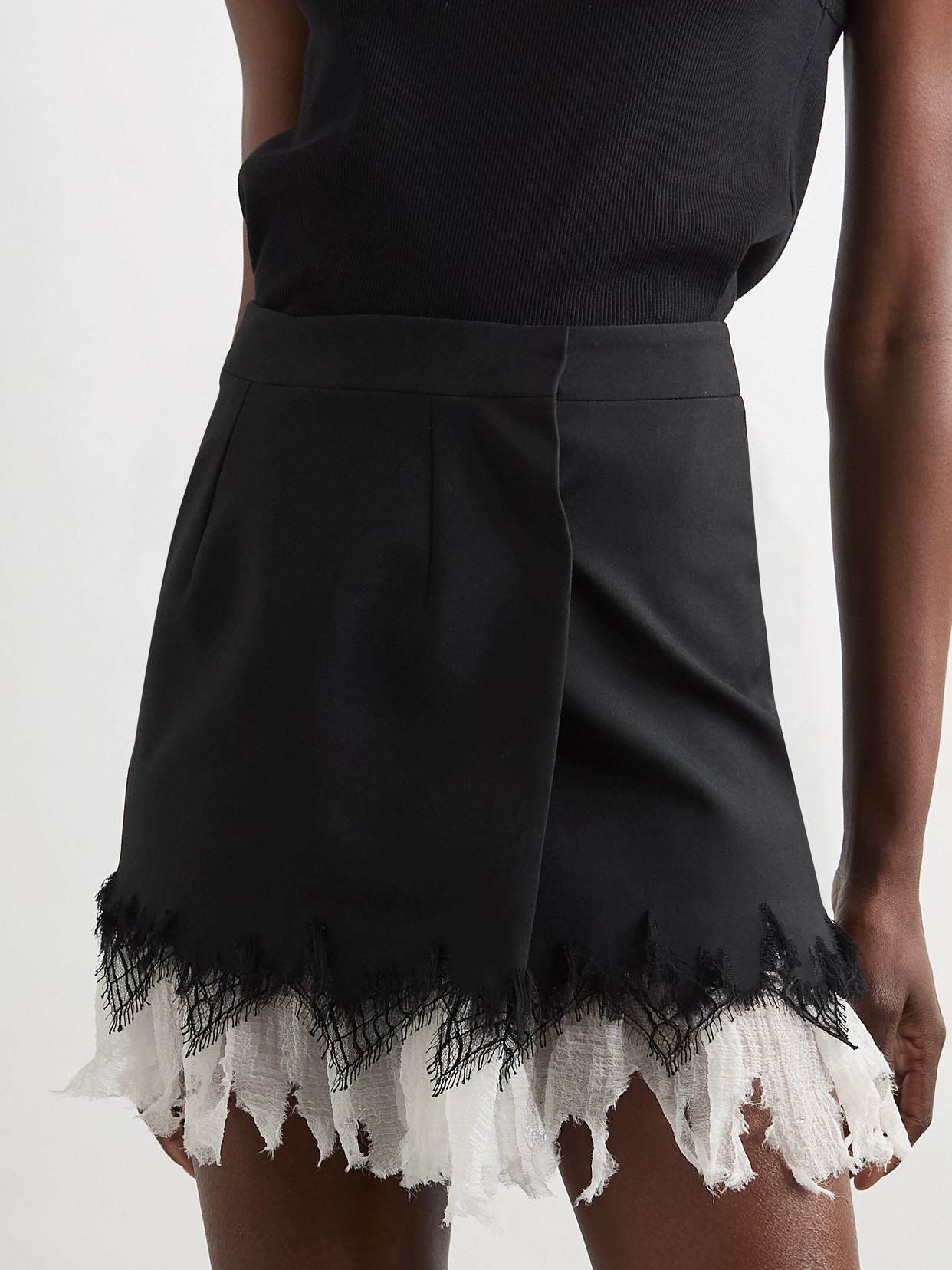 Shop Alexander Mcqueen Silk-chiffon And Lace-trimmed Wool Mini Skirt