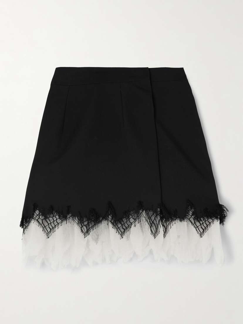 McQueen Silk-chiffon And Lace-trimmed Wool Mini Skirt