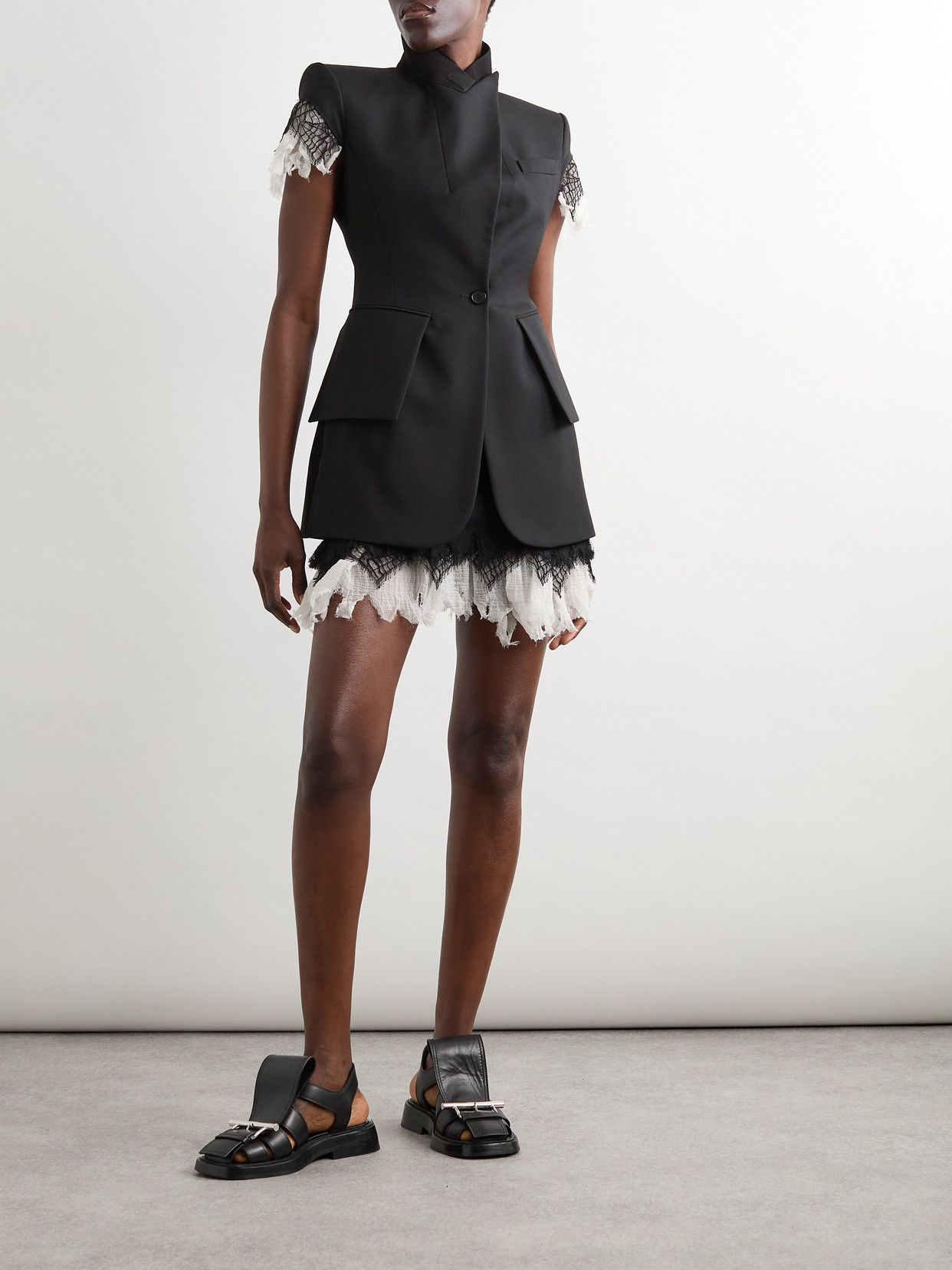 Shop Alexander Mcqueen Silk-chiffon And Lace-trimmed Wool Mini Skirt