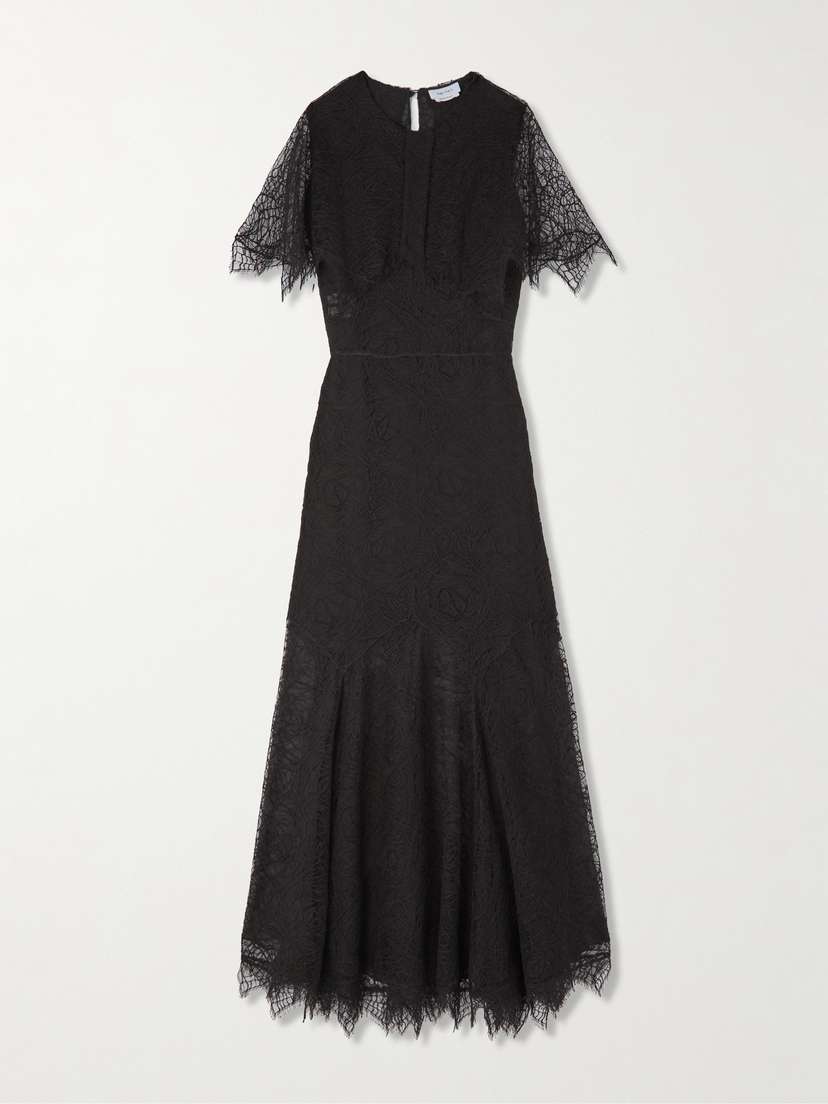 McQueen Cape-effect Lace Midi Dress