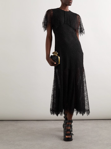 McQueen Cape-effect lace midi dress