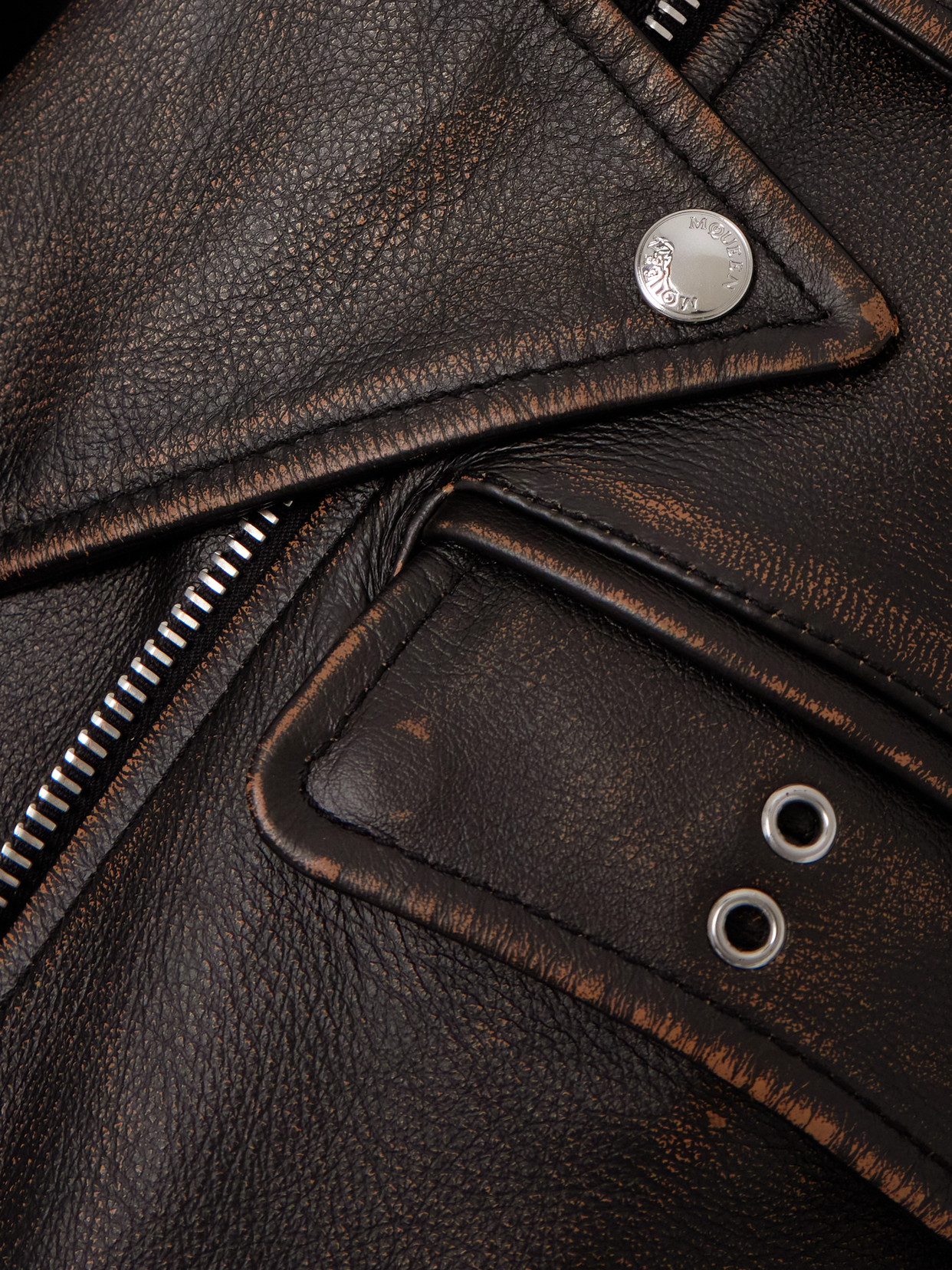 Alexander Mcqueen Peeling Leather Oversized Biker Jacket In Brown