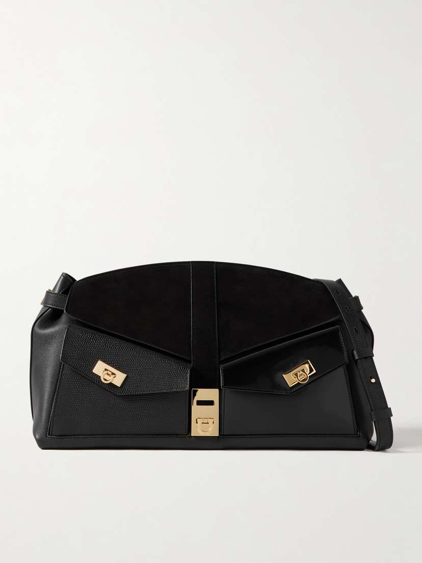 Ferragamo Hug Pouch Large Suede-trimmed Leather Shoulder Bag