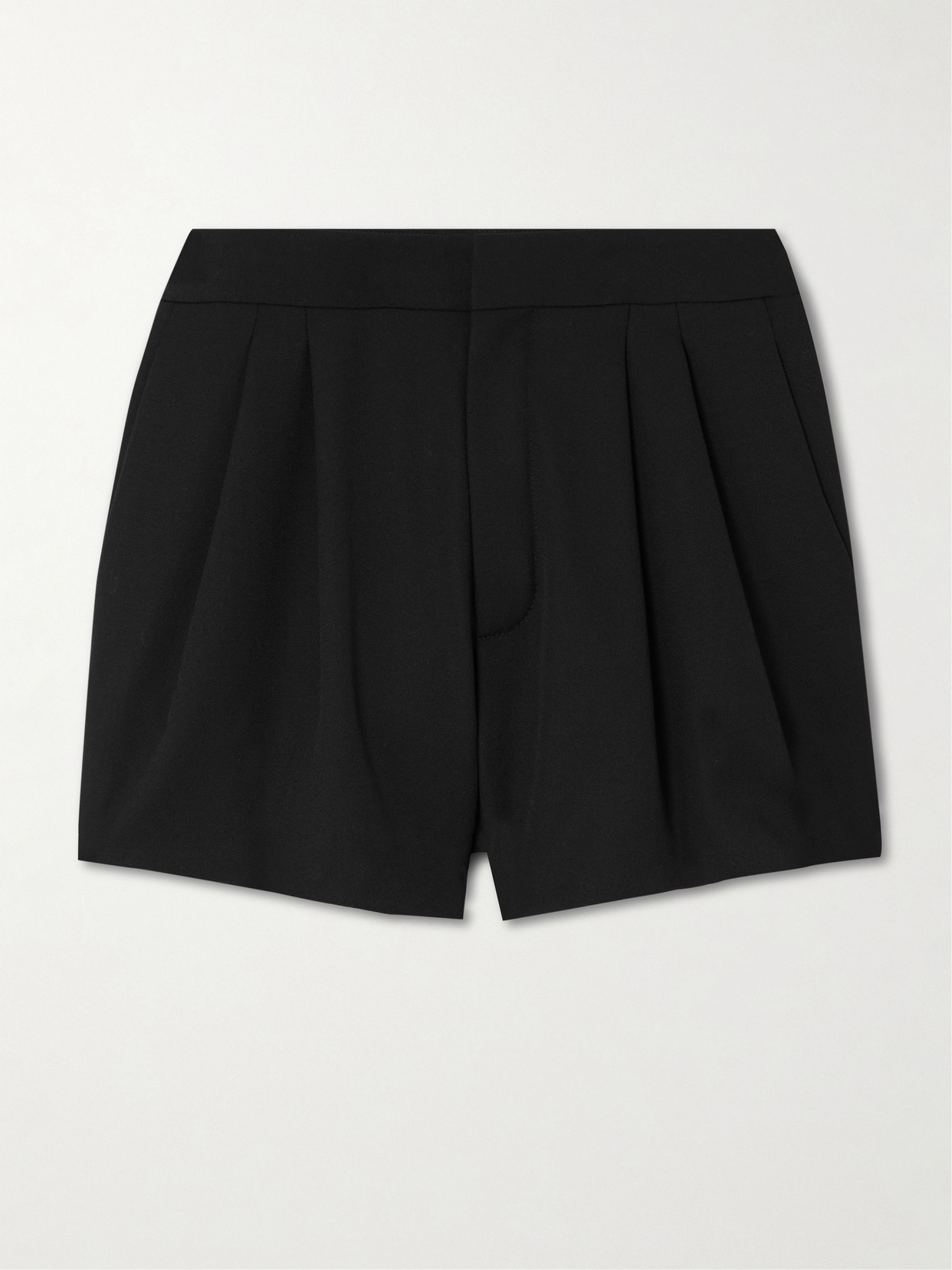 SAINT LAURENT - Pleated Grain De Poudre Wool Shorts - Black