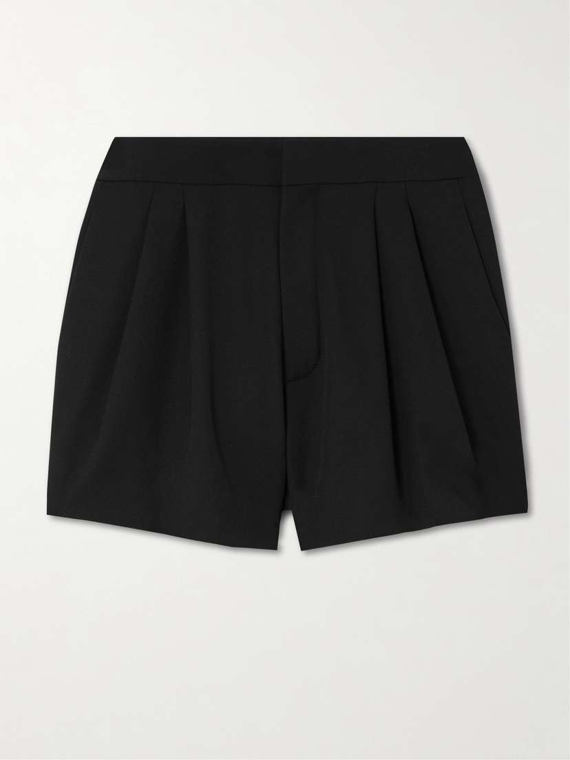 Saint Laurent Pleated Grain De Poudre Wool Shorts