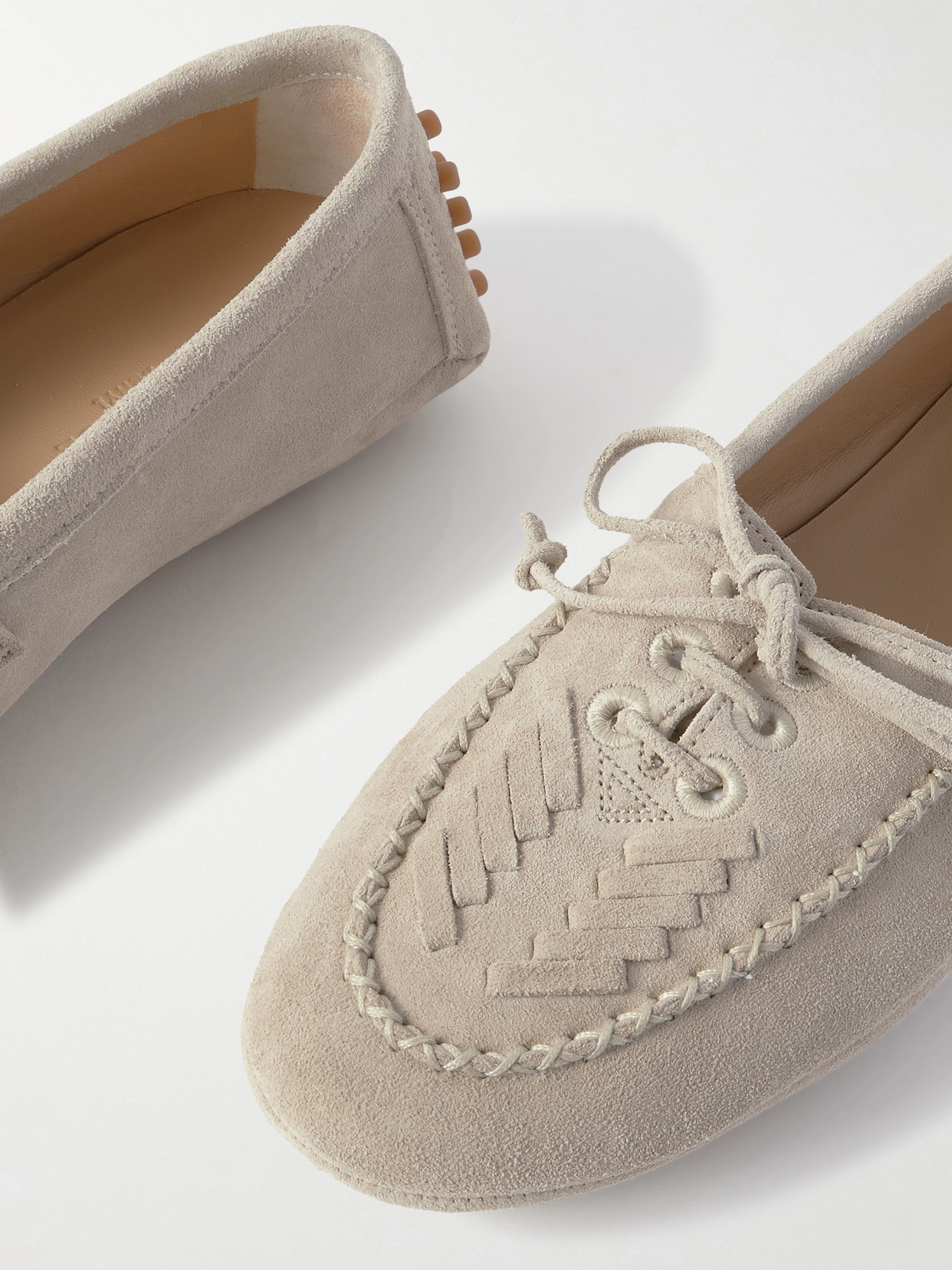 Le Monde Beryl Embroidered Suede Loafers In Gray