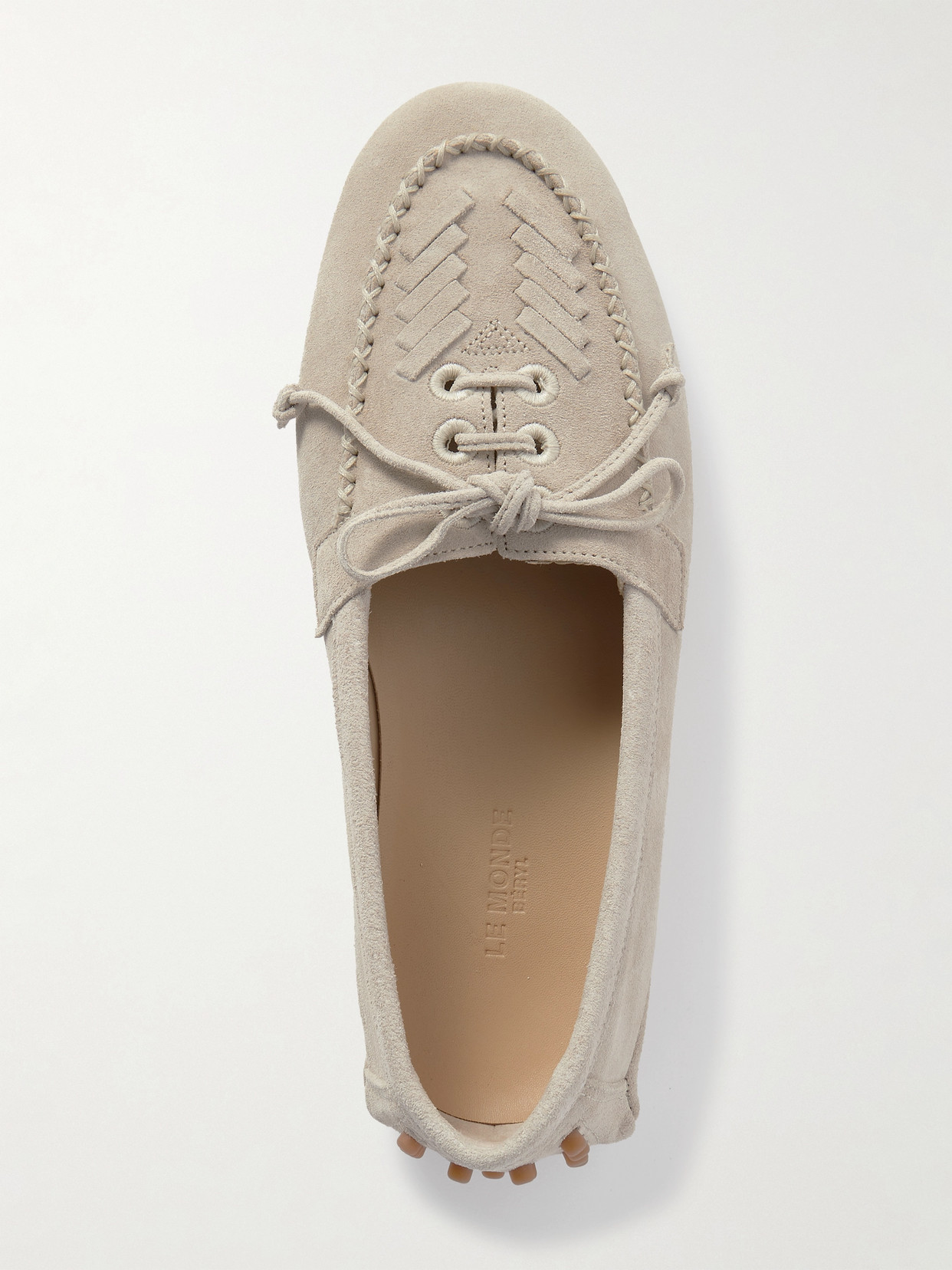 Le Monde Beryl Embroidered Suede Loafers In Gray