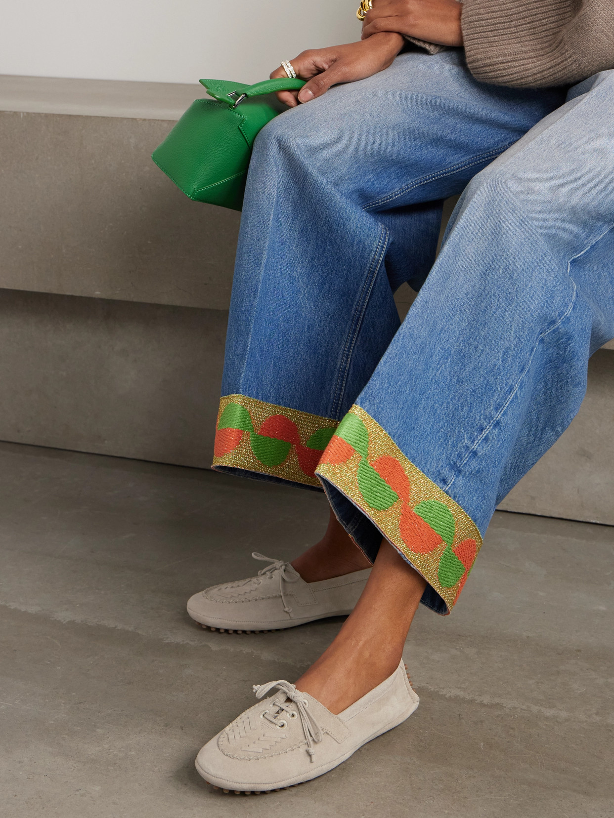 Le Monde Beryl Embroidered Suede Loafers In Gray