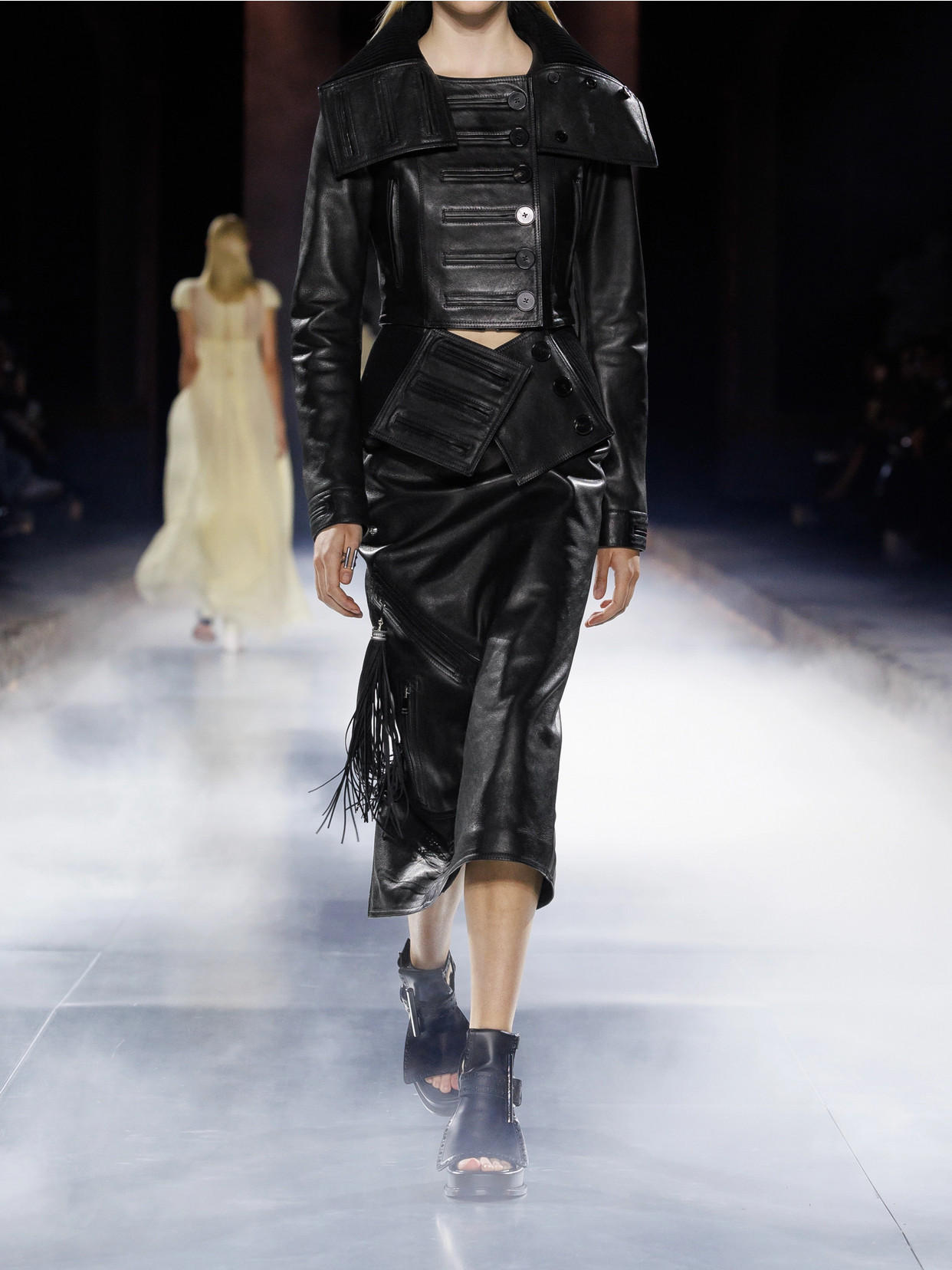 Alexander Mcqueen Leather Midi Skirt In Black