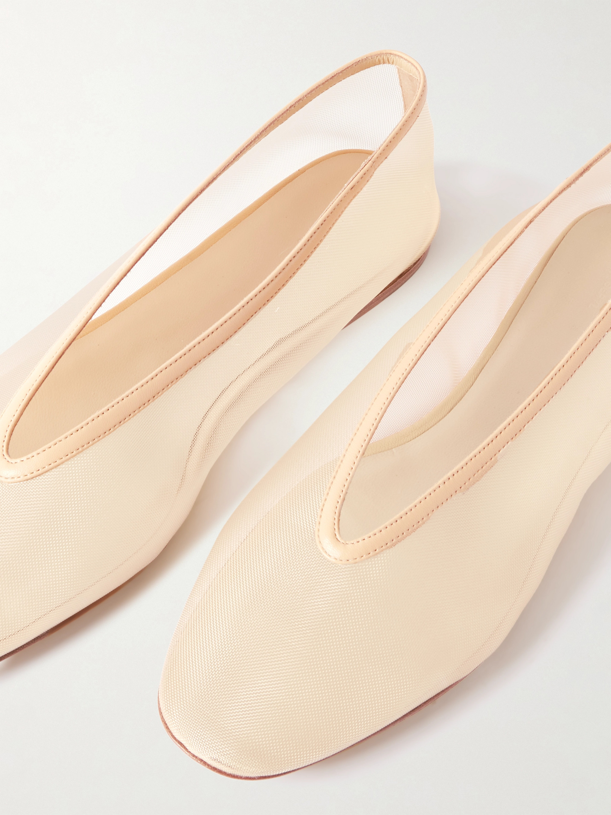 LE MONDE BERYL Luna leather-trimmed mesh ballet flats