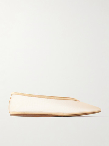 LE MONDE BERYL Luna leather-trimmed mesh ballet flats