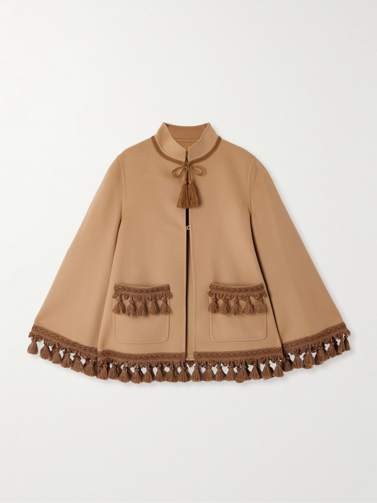 Valentino Tasseled Wool And Cashmere-blend Jacket In Brown