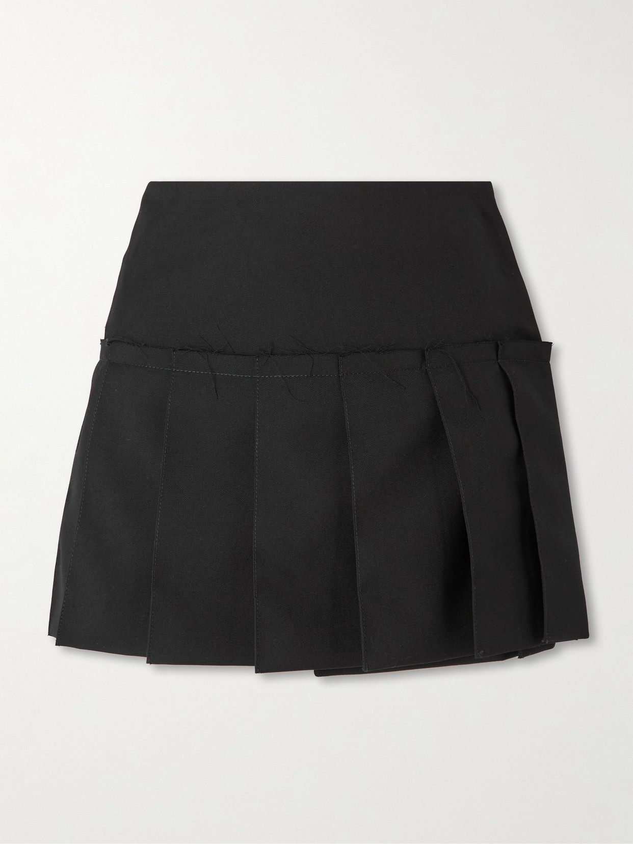 Alexander Mcqueen Frayed Pleated Wool-twill Mini Wrap Skirt In Black