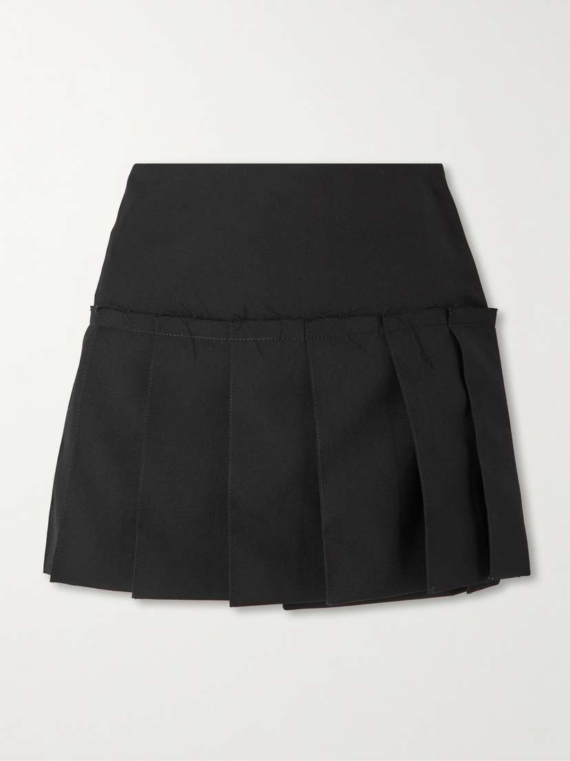 McQueen Frayed Pleated Wool-twill Mini Wrap Skirt