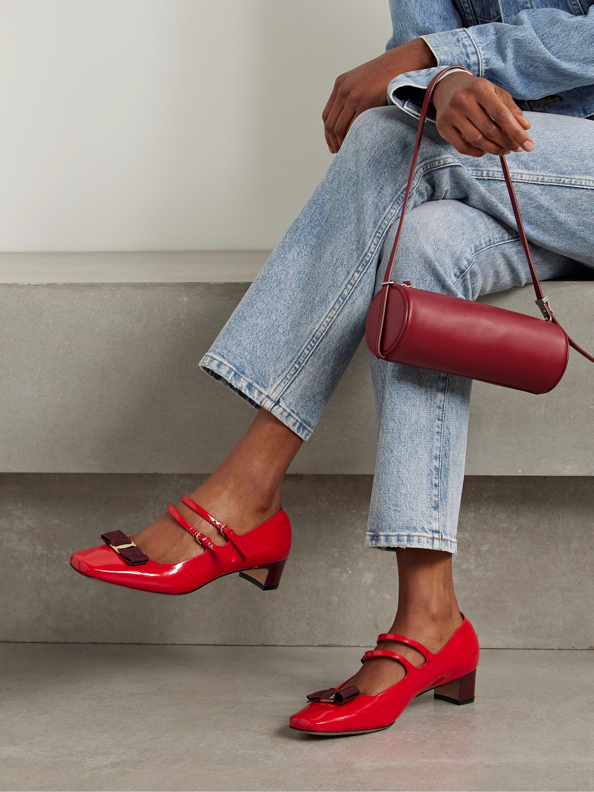 Ferragamo - Vara bow-embellished patent-leather Mary Jane pumps