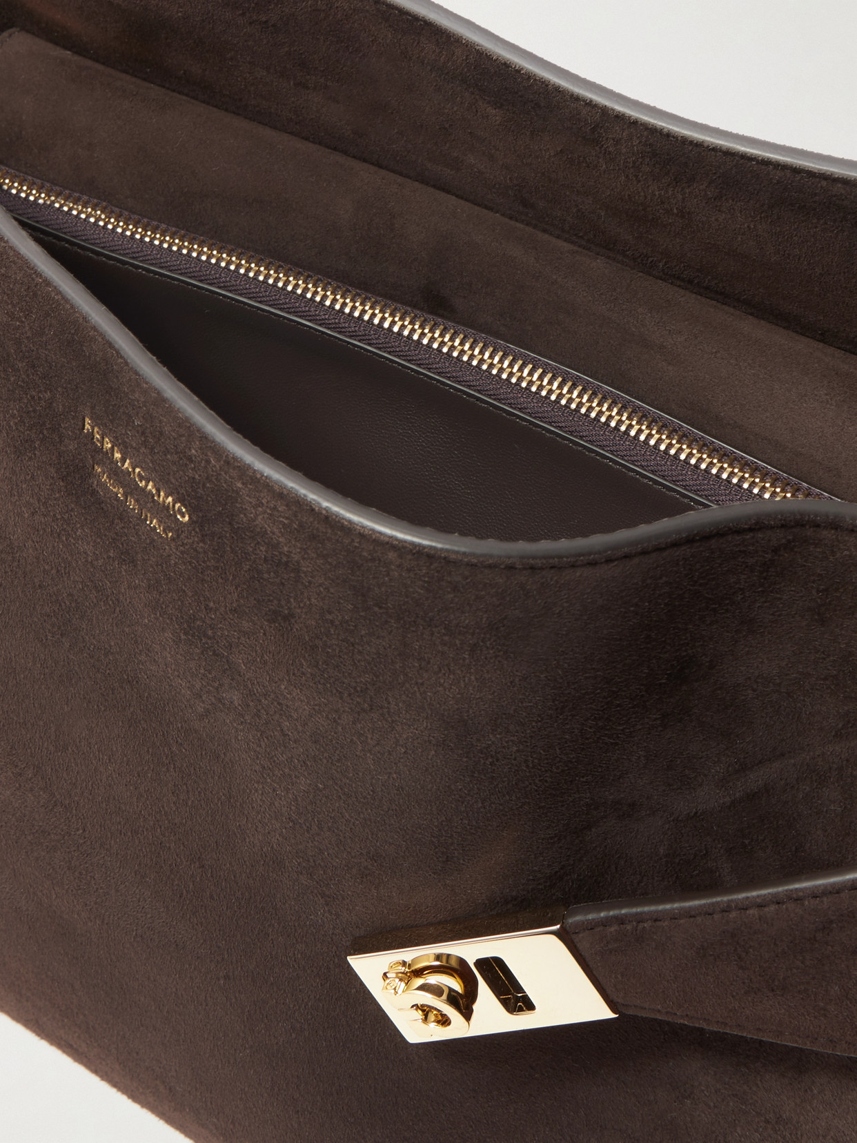 Ferragamo Hug Medium Suede Tote In Brown