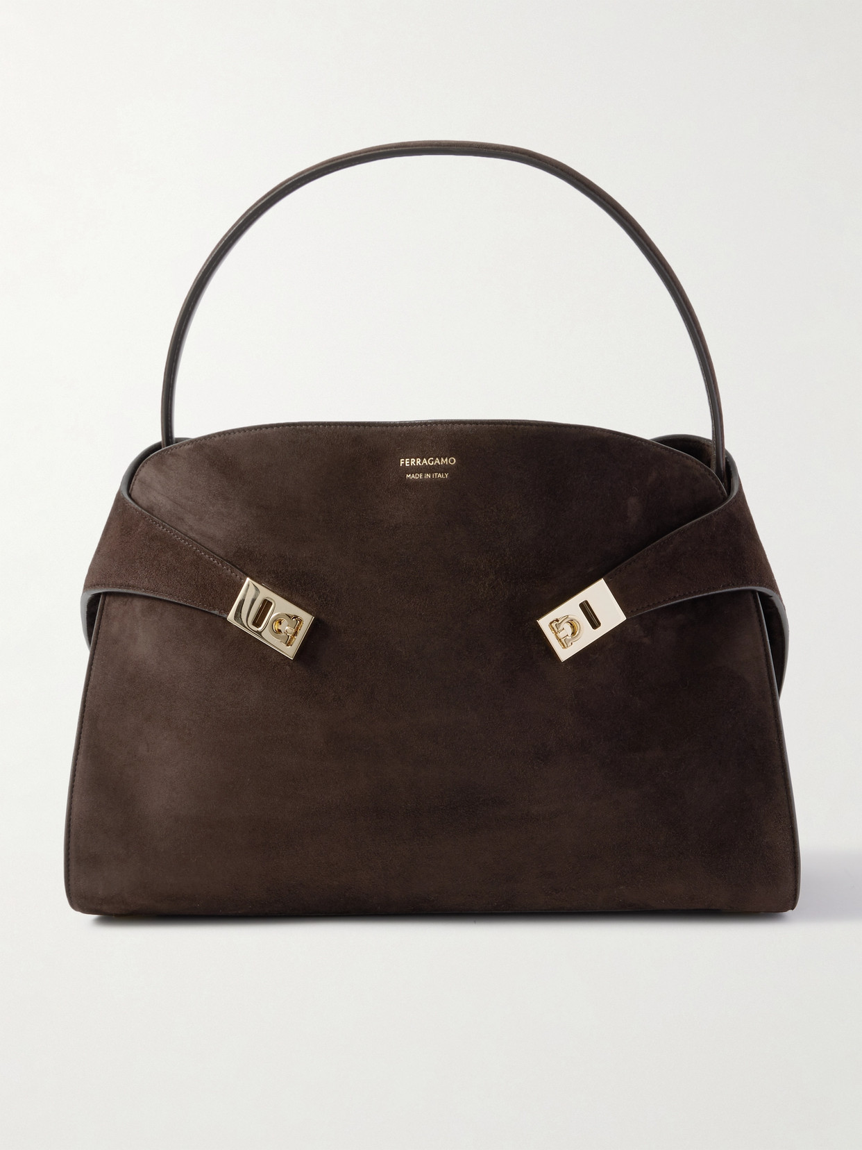Ferragamo Hug Medium Suede Tote In Brown