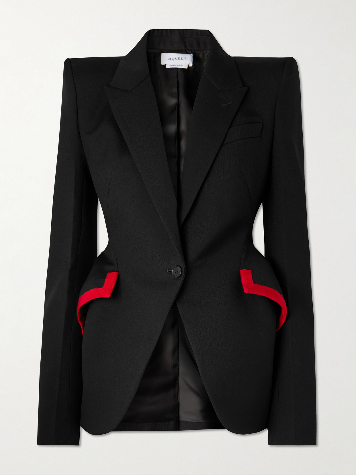 Alexander Mcqueen Grosgrain-trimmed Embellished Wool-gabardine Blazer In Black