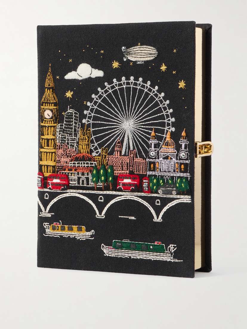 Olympia Le-Tan + Nina Darzi Voyages London Skyline Embroidered Appliquéd Canvas Clutch