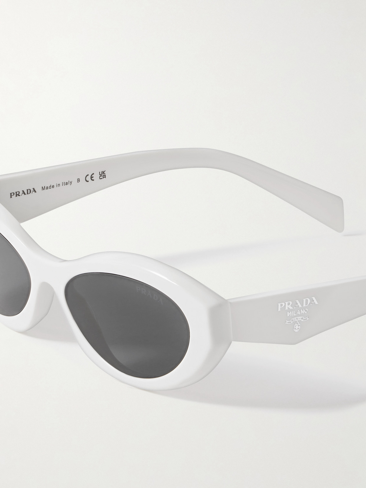 Prada Oval-frame Acetate Sunglasses In White