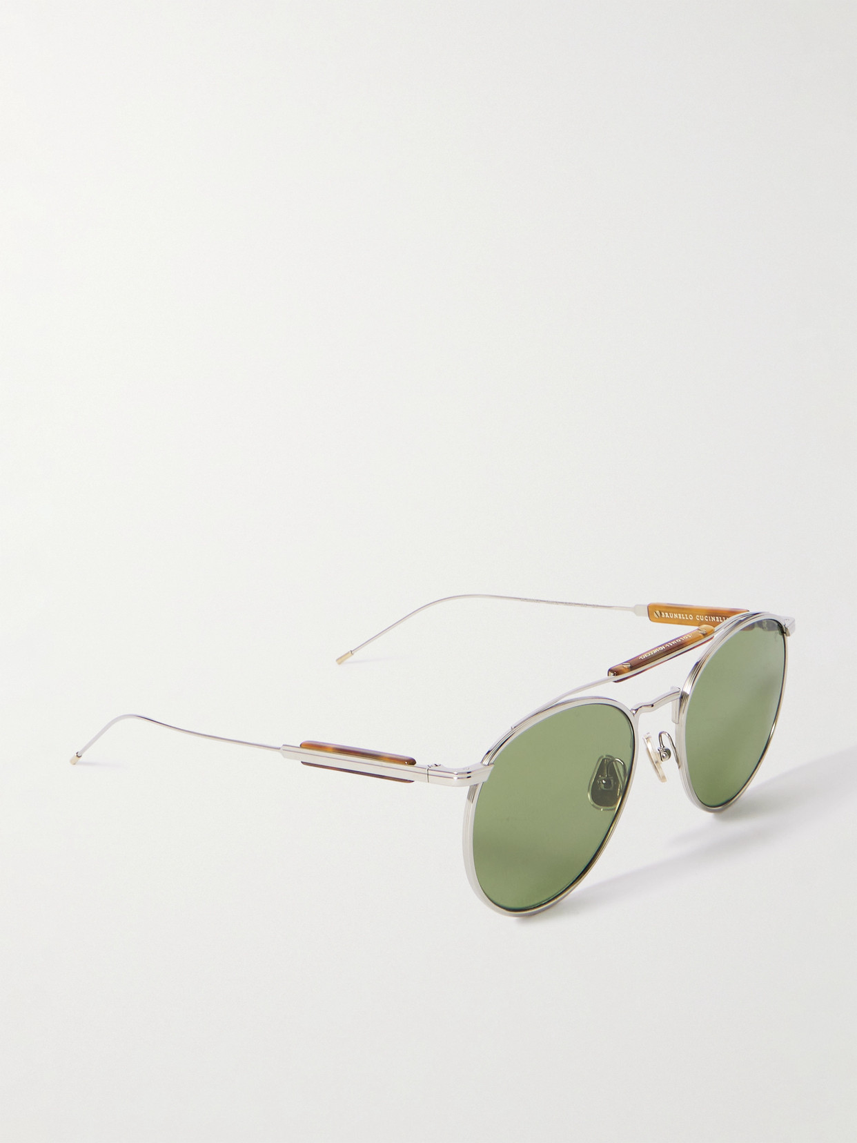 Brunello Cucinelli Aviator-style Silver-tone And Tortoiseshell Acetate Sunglasses
