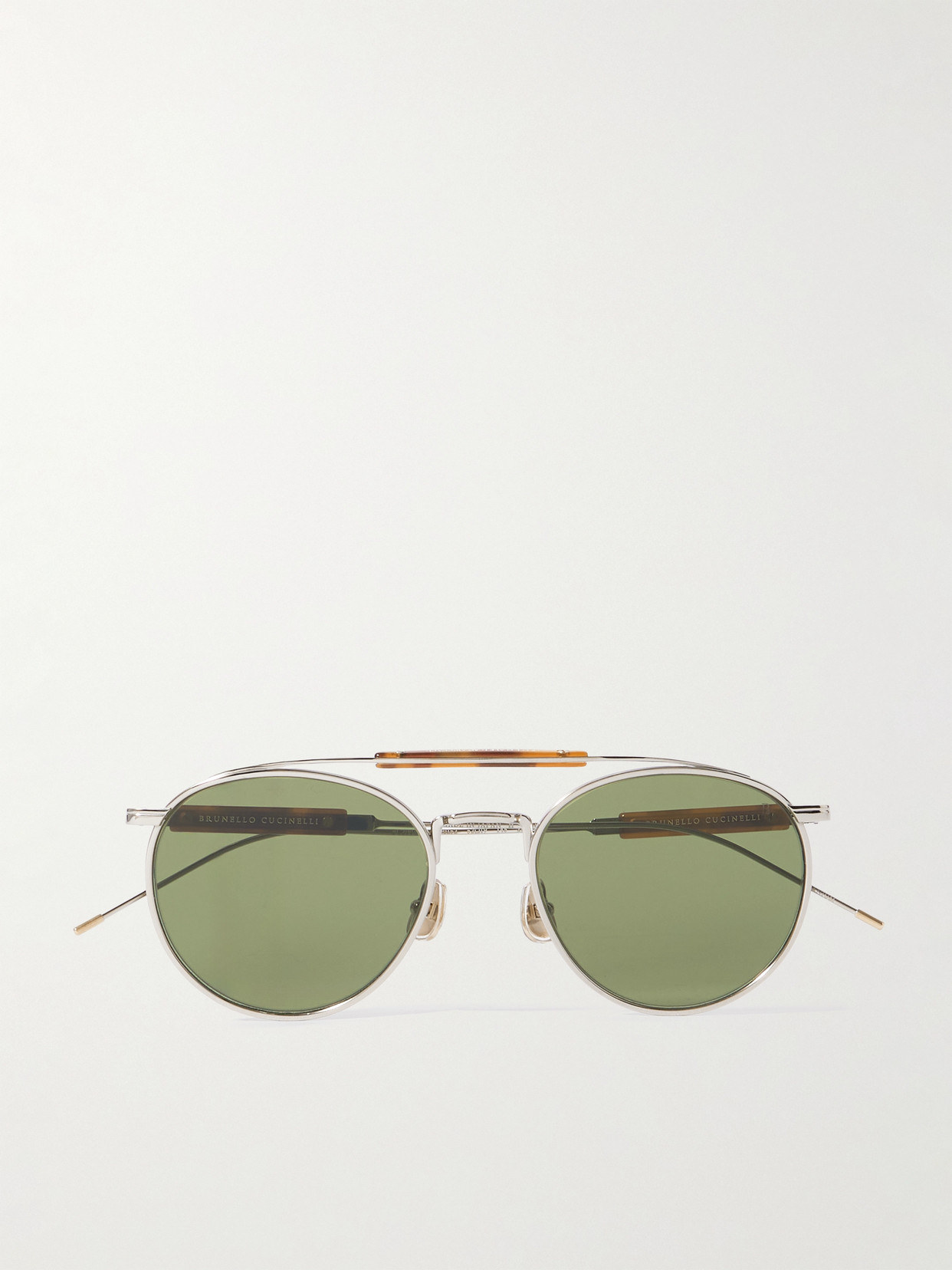 Brunello Cucinelli Aviator-style Silver-tone And Tortoiseshell Acetate Sunglasses