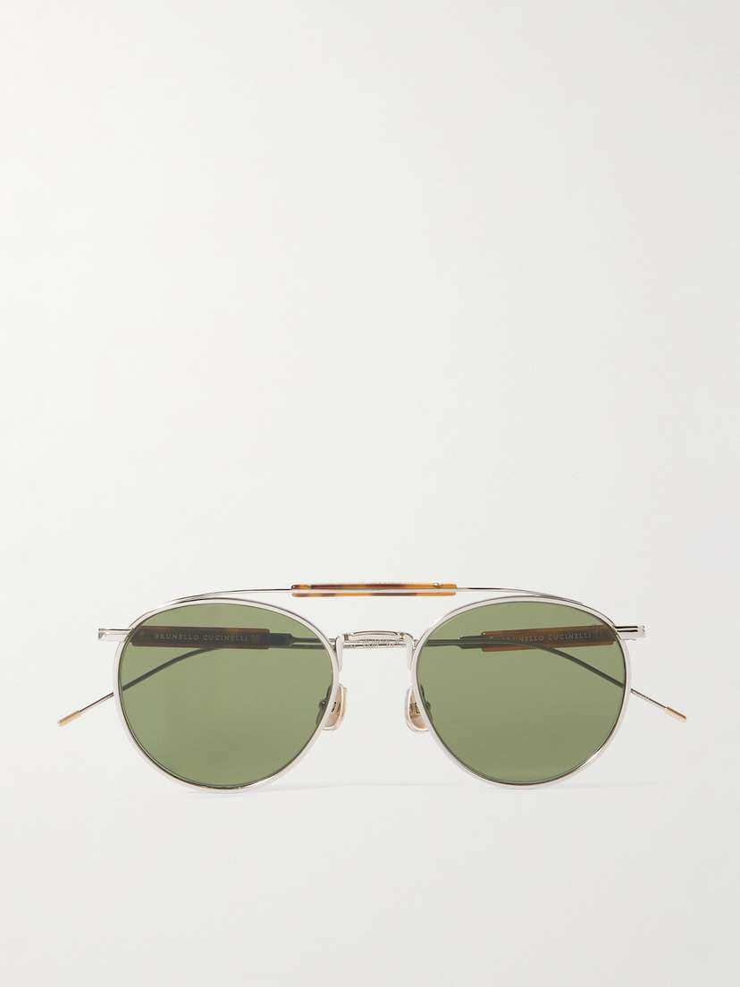 Brunello Cucinelli Aviator-style Silver-tone And Tortoiseshell Acetate Sunglasses