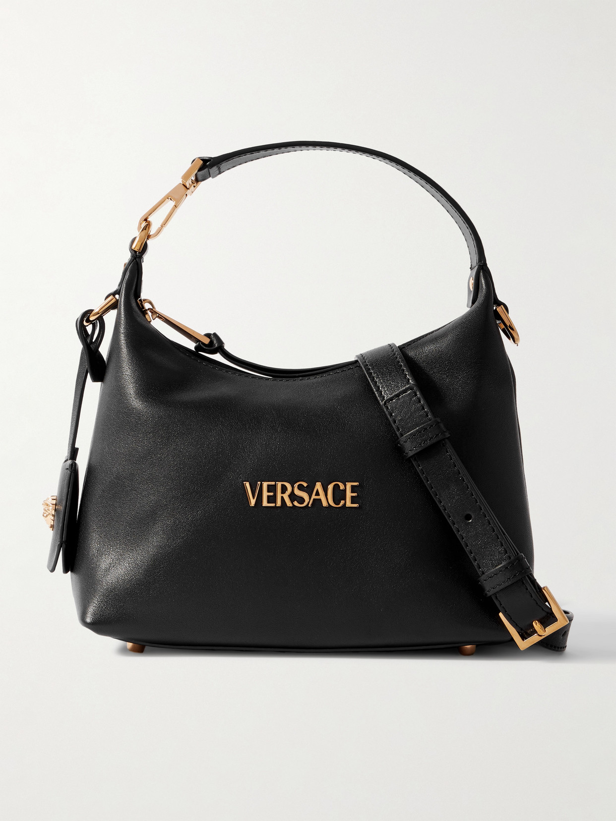 Versace Embellished Leather Shoulder Bag In Black