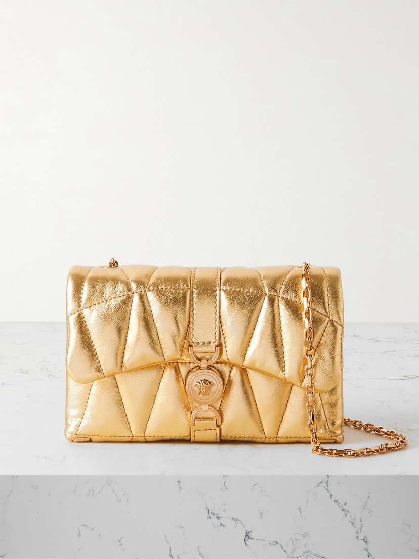 Versace Kleio Mini Metallic Matelassé Leather Shoulder Bag