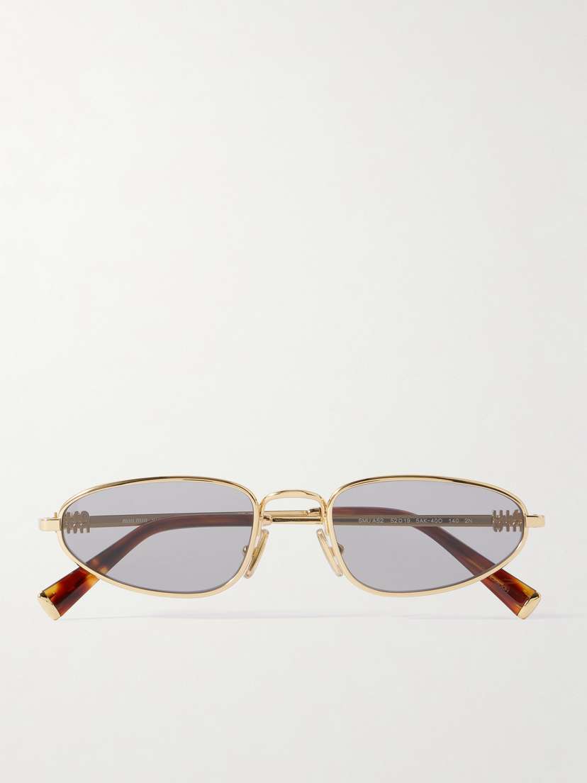 Miu Miu Eyewear Oval-frame Gold-tone Sunglasses